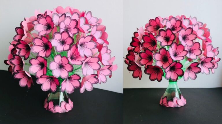 10 idées déco : Vases en bouteilles plastiques avec fleurs en papier à réaliser chez soi !